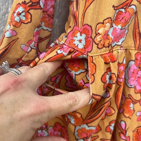 Garnet Hill Orange and Pink Long Sleeve Olivia Sundress green cotton size medium - Picture 5 of 6